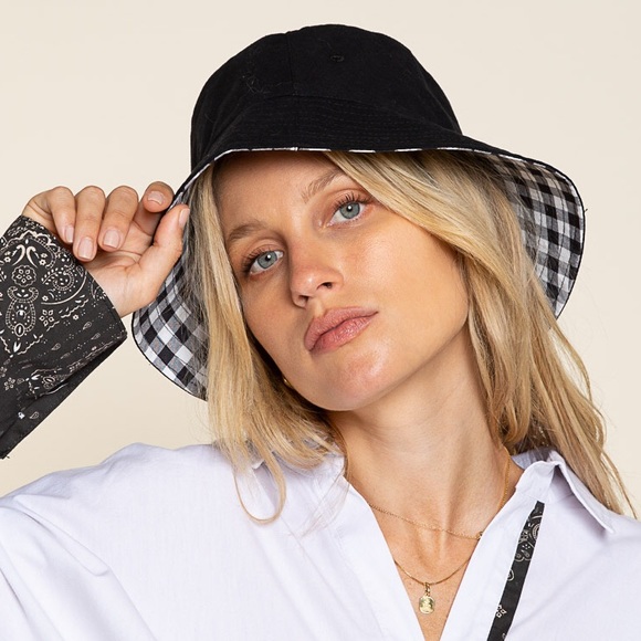 POL Black White Gingham Reversible Bucket Hat - Picture 2 of 6